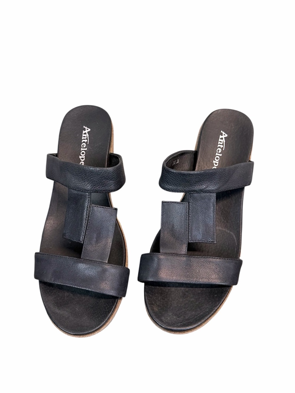 Antelope Black Leather Platform Wedge Sandals Boho Chic Comfort Slides Size 8.5 - Picture 3 of 10